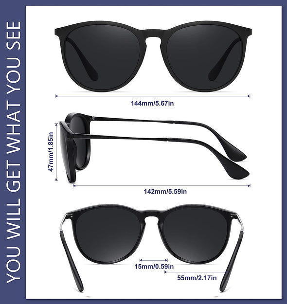 WOWSUN Polarized Sunglasses for Women Vintage Retro Round Mirrored Lens