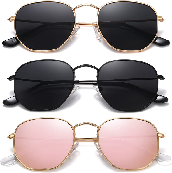 JOLLYNOVA Polarized Hexagon Sunglasses for Women Men Polygon Square Sun Glasses UV400 Protection Metal Frame