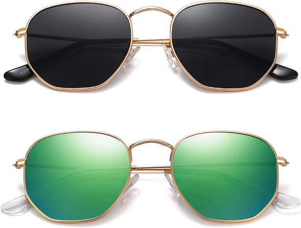 JOLLYNOVA Polarized Hexagon Sunglasses for Women Men Polygon Square Sun Glasses UV400 Protection Metal Frame