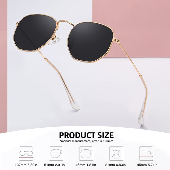 JOLLYNOVA Polarized Hexagon Sunglasses for Women Men Polygon Square Sun Glasses UV400 Protection Metal Frame