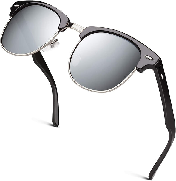 JOLLYNOVA Classic Horn Rimmed Semi Rimless Polarized Sunglasses for Men Women GQO6