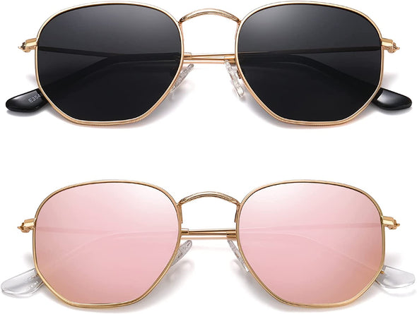 JOLLYNOVA Polarized Hexagon Sunglasses for Women Men Polygon Square Sun Glasses UV400 Protection Metal Frame
