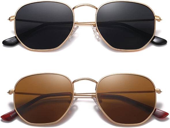 JOLLYNOVA Polarized Hexagon Sunglasses for Women Men Polygon Square Sun Glasses UV400 Protection Metal Frame