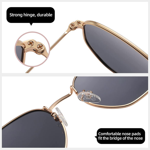 JOLLYNOVA Polarized Hexagon Sunglasses for Women Men Polygon Square Sun Glasses UV400 Protection Metal Frame