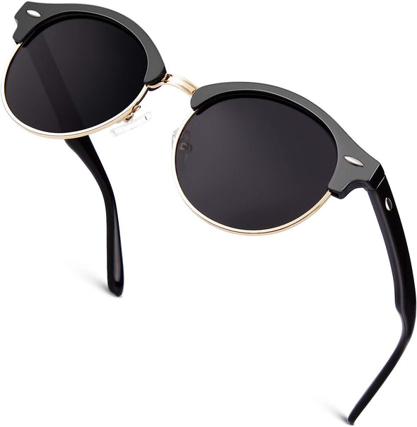 JOLLYNOVA Classic Horn Rimmed Semi Rimless Polarized Sunglasses for Men Women GQO6