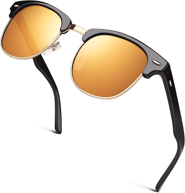 JOLLYNOVA Classic Horn Rimmed Semi Rimless Polarized Sunglasses for Men Women GQO6