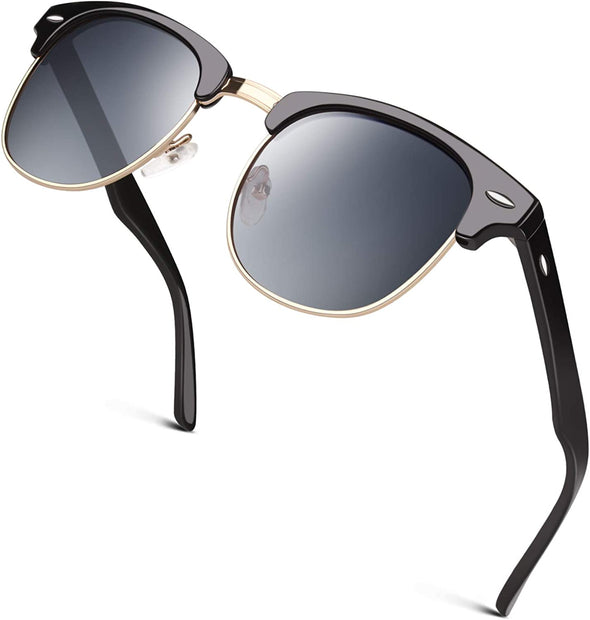 JOLLYNOVA Classic Horn Rimmed Semi Rimless Polarized Sunglasses for Men Women GQO6