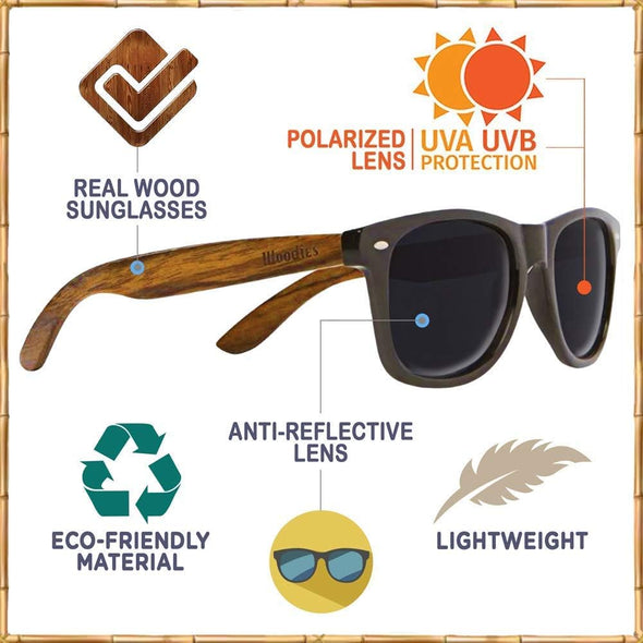 JOLLYNOVA Walnut Wood Sunglasses with Dark Polarized Lenses for Men and Women | 100% UVA/UVB Ray Protection