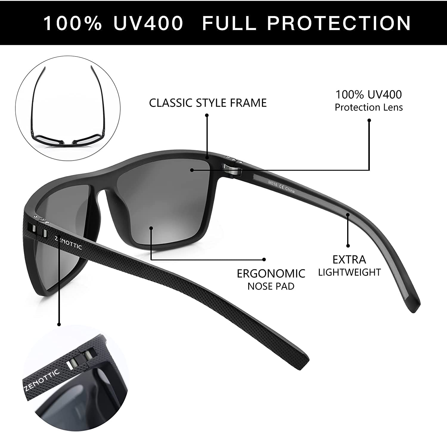 ZENOTTIC Square Polarized Sunglasses for Men - Lightweight TR90 Frame Sun  Glasses for Driving Fishing Golf Sports