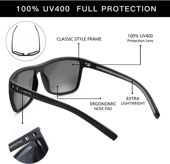 JOLLYNOVA Polarized Sunglasses for Men Lightweight TR90 Frame UV400 Protection Square Sun Glasses