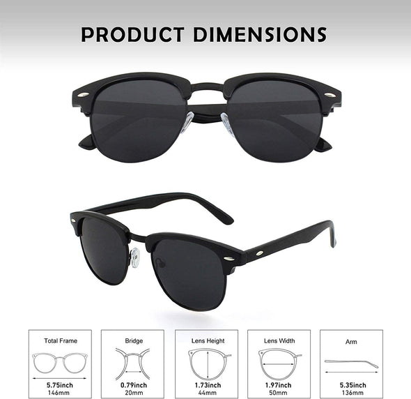 JOLLYNOVA Classic Horn Rimmed Semi Rimless Polarized Sunglasses for Men Women GQO6