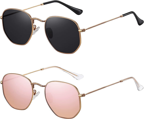 JOLLYNOVA Polarized Hexagon Sunglasses for Women Men Polygon Square Sun Glasses UV400 Protection Metal Frame