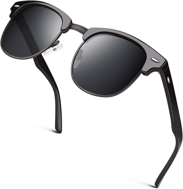 JOLLYNOVA Classic Horn Rimmed Semi Rimless Polarized Sunglasses for Men Women GQO6