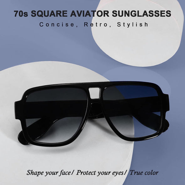 Jollynova Vintage 70s Style Aviator Sunglasses for Men Women Double Bridge Square Thick Retro Pilot Sunglasses K7123