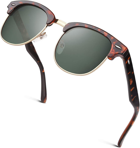 JOLLYNOVA Classic Horn Rimmed Semi Rimless Polarized Sunglasses for Men Women GQO6