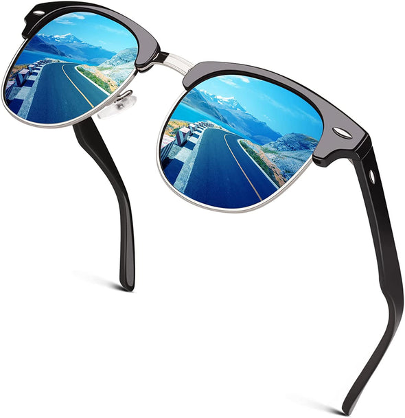 JOLLYNOVA Classic Horn Rimmed Semi Rimless Polarized Sunglasses for Men Women GQO6