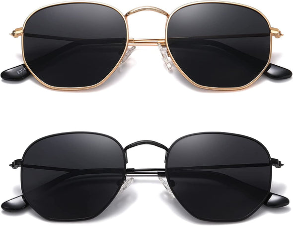 JOLLYNOVA Polarized Hexagon Sunglasses for Women Men Polygon Square Sun Glasses UV400 Protection Metal Frame