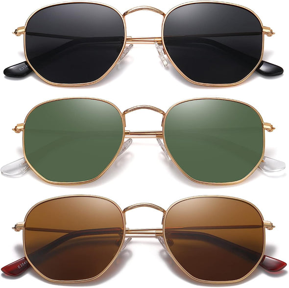 JOLLYNOVA Polarized Hexagon Sunglasses for Women Men Polygon Square Sun Glasses UV400 Protection Metal Frame