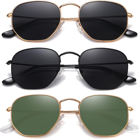 JOLLYNOVA Polarized Hexagon Sunglasses for Women Men Polygon Square Sun Glasses UV400 Protection Metal Frame