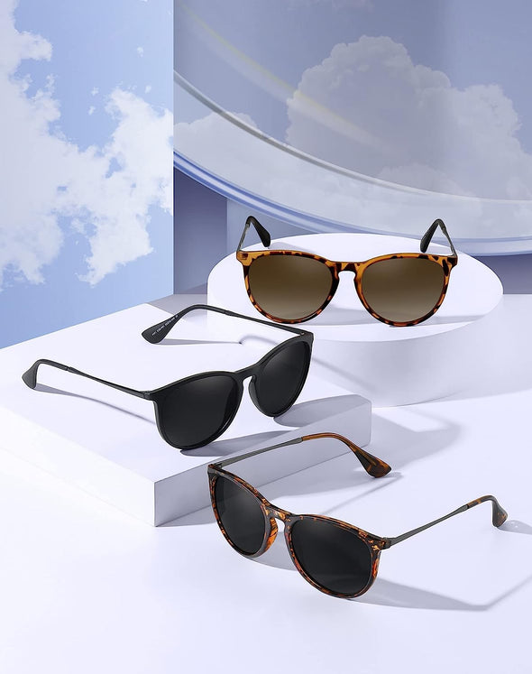 WOWSUN Polarized Sunglasses for Women Vintage Retro Round Mirrored Lens