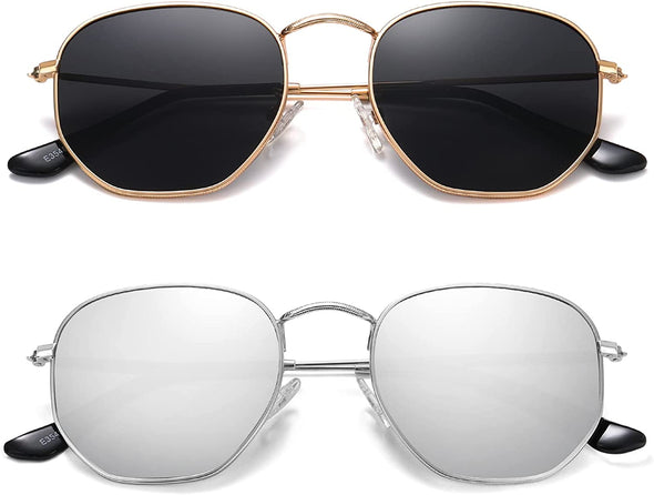 JOLLYNOVA Polarized Hexagon Sunglasses for Women Men Polygon Square Sun Glasses UV400 Protection Metal Frame