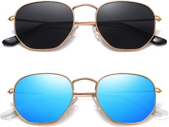 JOLLYNOVA Polarized Hexagon Sunglasses for Women Men Polygon Square Sun Glasses UV400 Protection Metal Frame