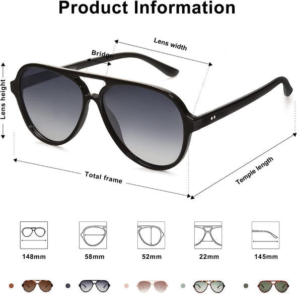 Jollynova Retro Polarized Aviator Sunglasses Womens Mens Classic Double Bridge Sun Glasses SJ2201