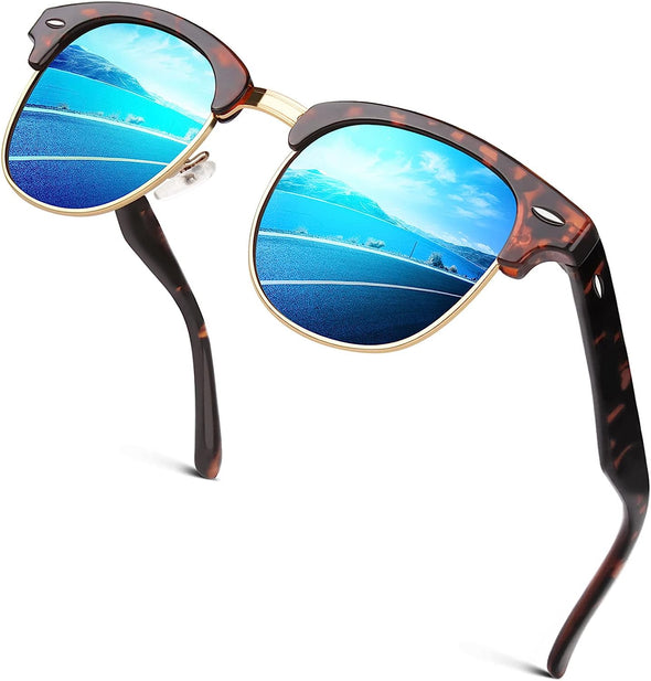 JOLLYNOVA Classic Horn Rimmed Semi Rimless Polarized Sunglasses for Men Women GQO6