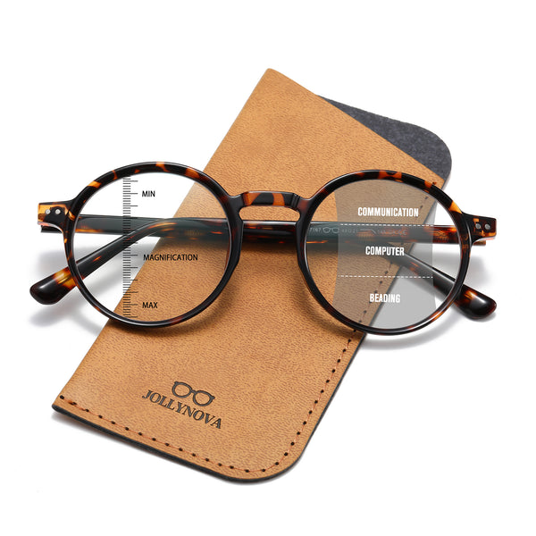 JollyNova HD7 Readers Anti-Blue Light Progressive Vintage TR90 Round Multi-focus Reading Glasses