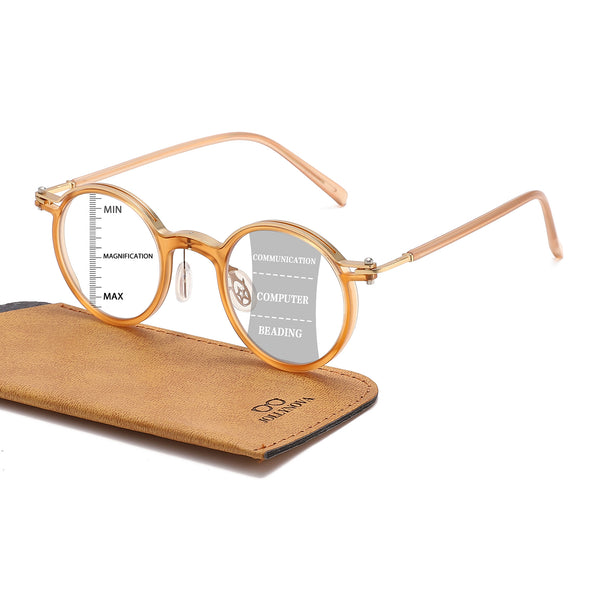 JollyNova HD7 Readers Anti-Blue Light Progressive Retro Round Multi-focus Men's Reading Glasses