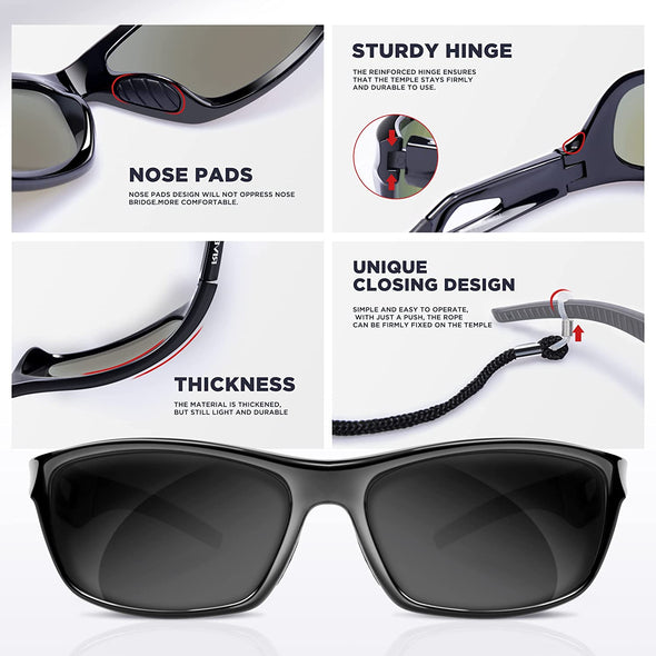 JOLLYNOVA Polarized Sports Sunglasses Driving shades For Men TR90 Unbreakable Frame RB831