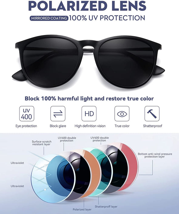 WOWSUN Polarized Sunglasses for Women Vintage Retro Round Mirrored Lens