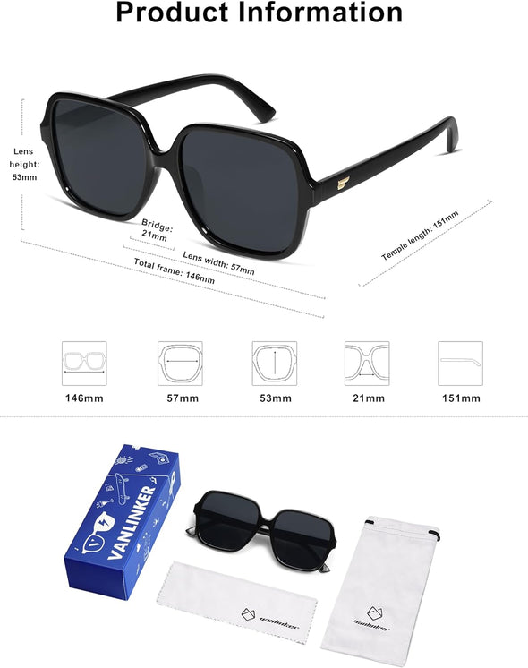 VANLINKER Trendy Oversized Square Polarized Sunglasses for Women Men Big Large 70s Shades Lentes De Sol Para Mujer VL9765