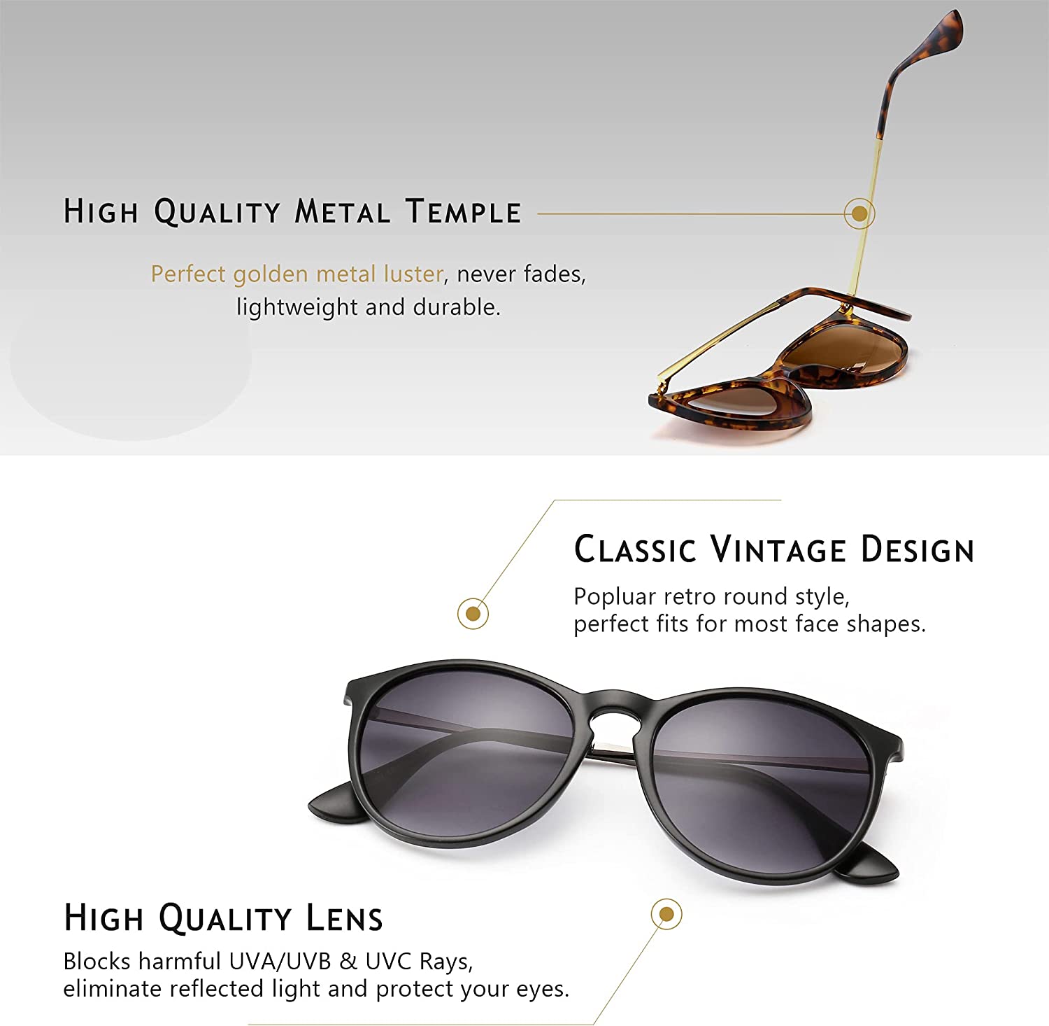 SUNGAIT Vintage Round Sunglasses for Women Men Classic Retro Designer –  Jollynova