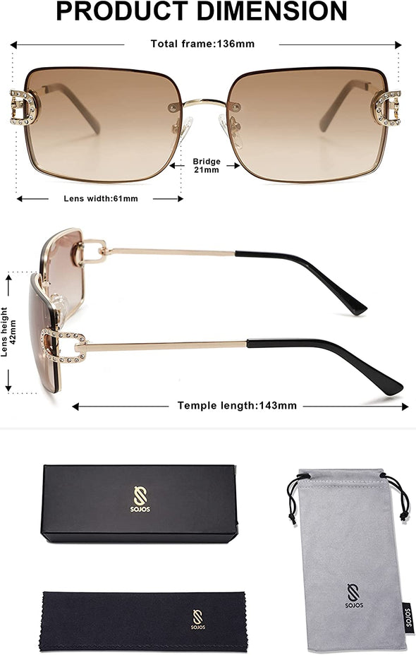 JOLLYNOVA Vintage Rectangle Sunglasses for Women,Trendy Rimless 90s UV400 Womens Y2K Shades SJ1178