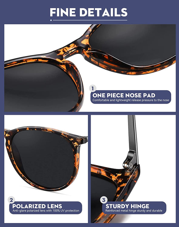 WOWSUN Polarized Sunglasses for Women Vintage Retro Round Mirrored Lens