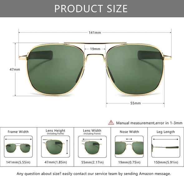 JOLLYNOVA Men's Military Style Polarized Pilot Aviator Sunglasses Bayonet Temples