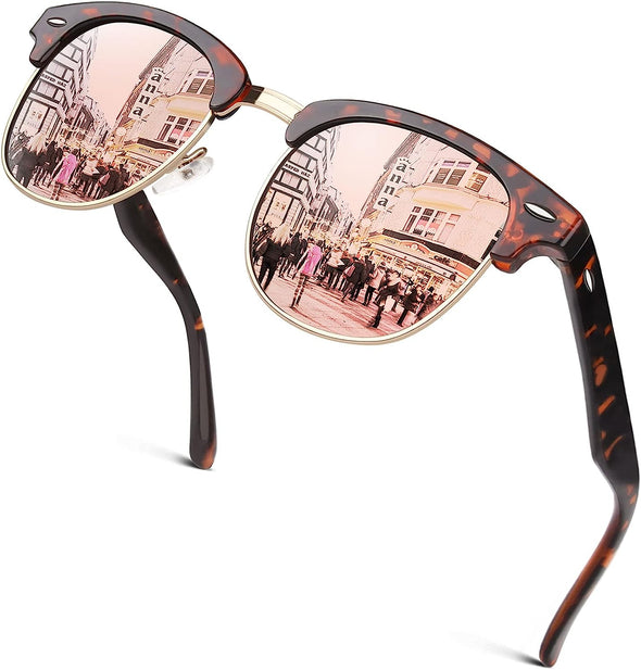 JOLLYNOVA Classic Horn Rimmed Semi Rimless Polarized Sunglasses for Men Women GQO6