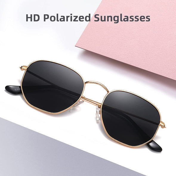 JOLLYNOVA Polarized Hexagon Sunglasses for Women Men Polygon Square Sun Glasses UV400 Protection Metal Frame