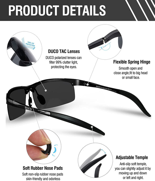 DUCO Mens Sports Polarized Sunglasses UV Protection Sunglasses for