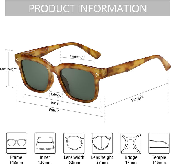 Jollynova Retro Polarized Sunglasses Men - Classic Vintage Square Shades Anti Glare Big Sun Glasses UV Protection