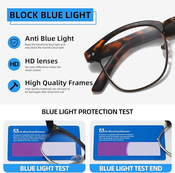 JollyNova HD7 Readers Anti-Blue Light Men's Half Frame Reading Glasses