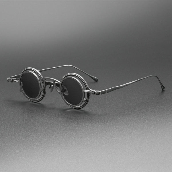 Nhu Round Titanium Glasses Frame With Magnetic Sunglasses Clips