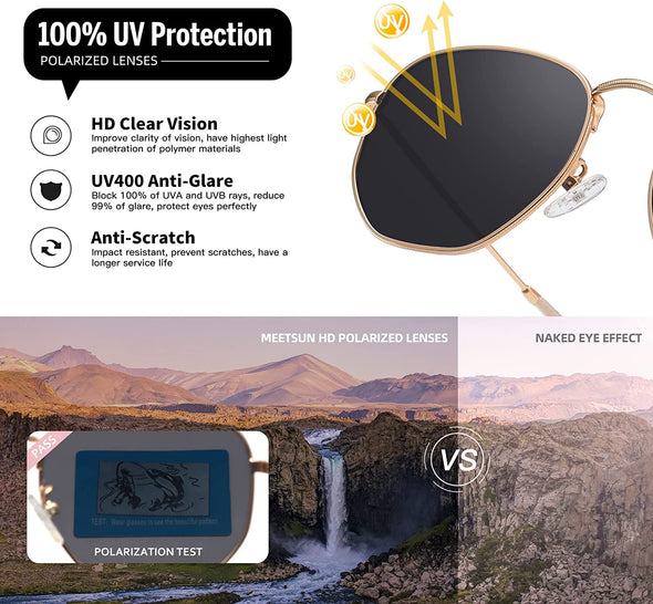 JOLLYNOVA Polarized Hexagon Sunglasses for Women Men Polygon Square Sun Glasses UV400 Protection Metal Frame