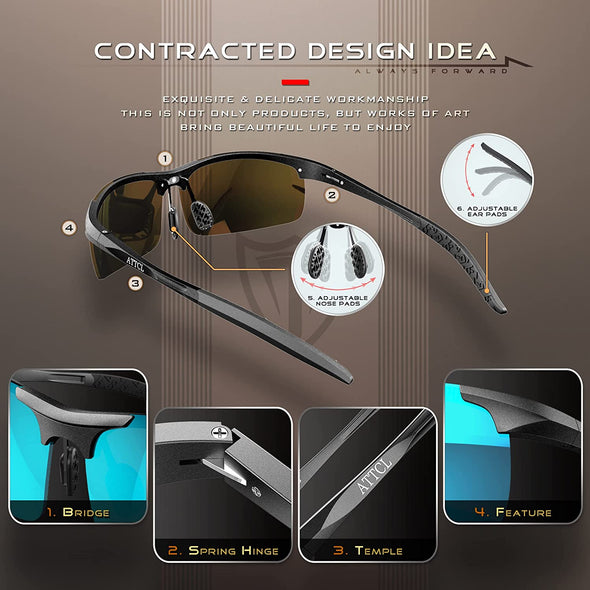 JOLLYNOVA Men's Fashion Driving Polarized Sunglasses for Men - Al-Mg metal Ultralight Frame