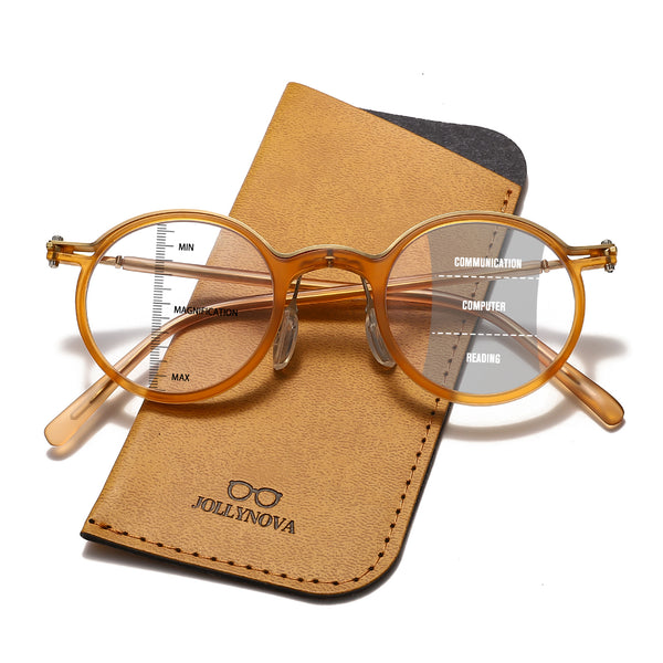 JollyNova HD7 Readers Anti-Blue Light Progressive Retro Round Multi-focus Men's Reading Glasses