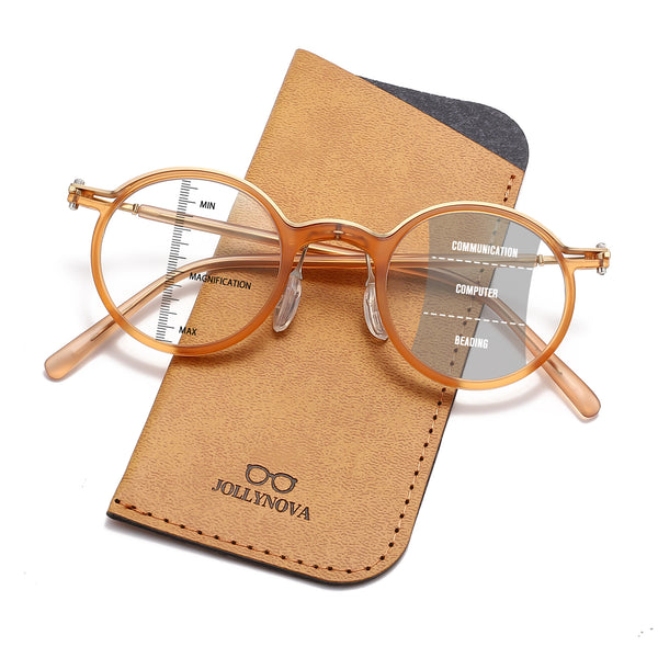 JollyNova HD7 Readers Anti-Blue Light Progressive Retro Round Multi-focus Men's Reading Glasses