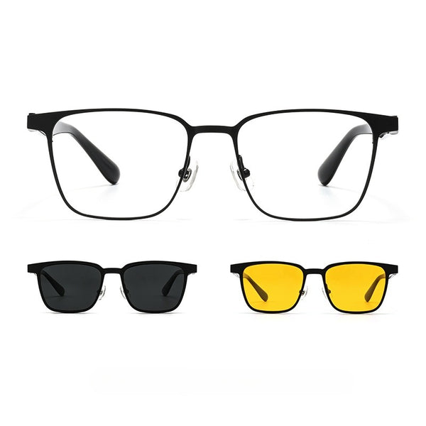 3-in-1 Alloy Glasses Frame With Magnetic Sunglasses Clips