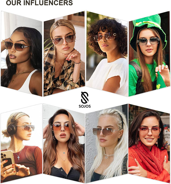JOLLYNOVA Vintage Rectangle Sunglasses for Women,Trendy Rimless 90s UV400 Womens Y2K Shades SJ1178