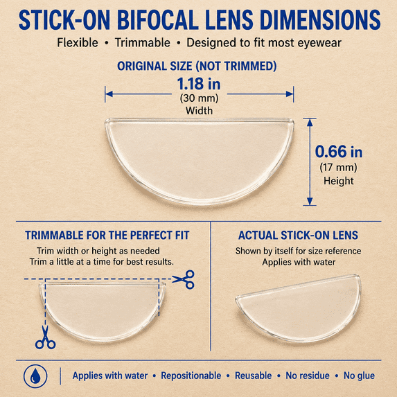 Stick-On Bifocal Magnifying Lenses Reusable Adhesive Lenses for Sunglasses Eyewear (2-pack)